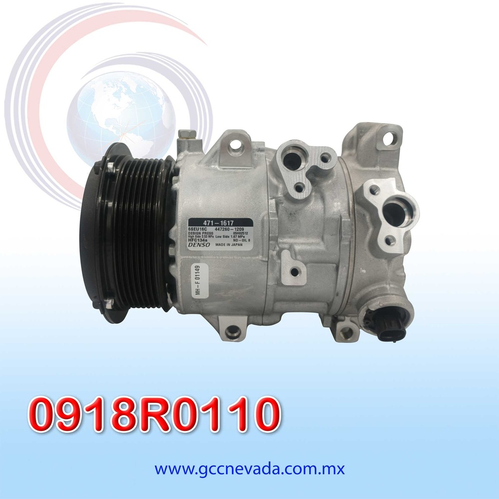 COMPRESOR TOYOTA RAV4 / CAMRY 2.4L AÑO 07-09 / HIACE 2.7L 06-18 T/P R-134-A 7PK 132MM 12V 6SEU16C DENSO JAPON
