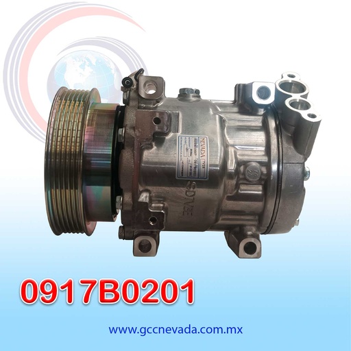 [0917B0201] COMPRESOR RENAULT LOGAN / SANDERO / DUSTER AÑO 06-09 / CLIO 02-08 / PLATINA 1.2L 2004 / KANGOO 1.9L 2007 6PK 129MM 12V 7V16PG NEVADA
