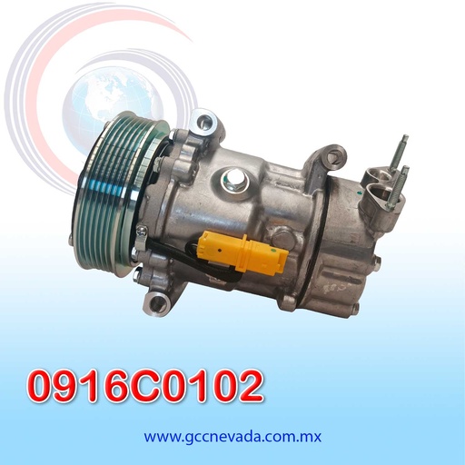 [0916C0102] COMPRESOR PEUGEOT 206 SD6V12 / MINI COOPER AÑO 07-16 / COOPER PACEMAN / COUNTRYMAN 11-16 R-134-A 6PK 119MM 12V SD6V12 NEVADA