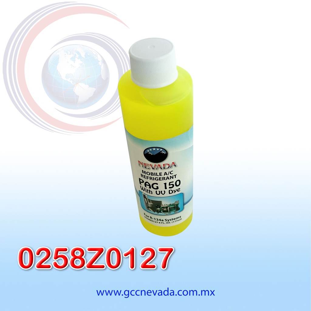 ACEITE REGRIG PAG (150) U/V R-134-A (6 ONZAS)(PAQ 12PZAS) NEVADA USA