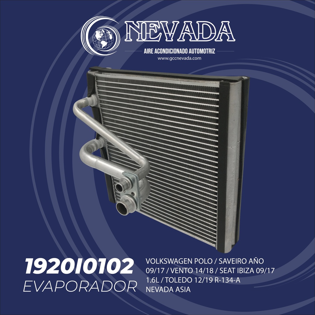 EVAPORADOR VOLKSWAGEN POLO / SAVEIRO AÑO 09/17 / VENTO 14/18 / SEAT IBIZA 09/17 1.6L  /  TOLEDO 12/19 R-134-A NEVADA ASI