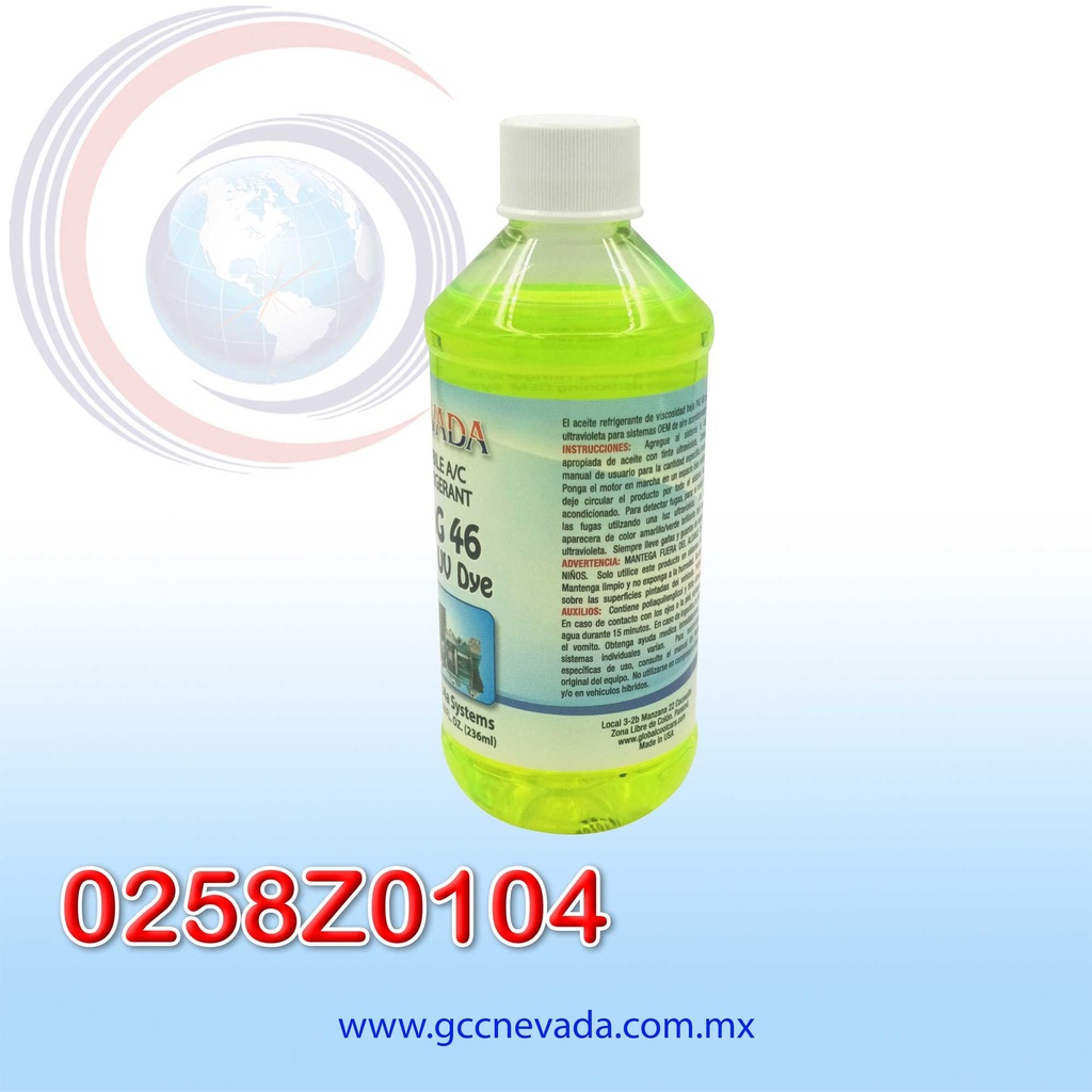 ACEITE REFRIG PAG (46) U/V R-134-A (8 ONZAS)(PAQ 12PZAS) NEVADA USA