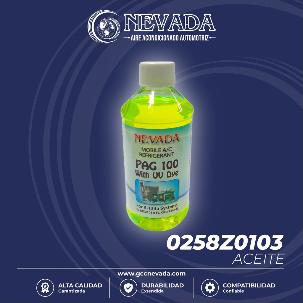ACEITE REFRIG PAG (100) U/V R-134-A (8 ONZAS)(PAQ 12PZA) NEVADA
