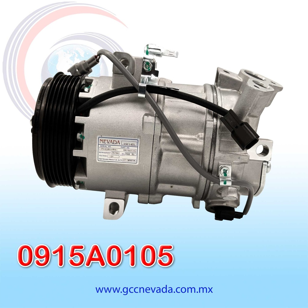 COMPRESOR NISSAN SENTRA AÑO 13-17 / TSURU 14-15 / RENAULT KARDIAN AÑO 24-26 / CAPTUR II 19-23 / CLIO 5 19-24 R-134-AT/P 6PK 118MM 12V VSC14EC (VALEO) NEVADA
