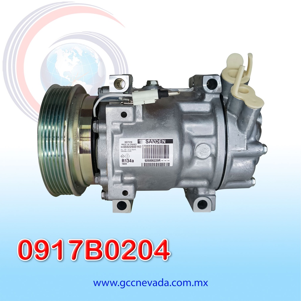 COMPRESOR RENAULT CLIO / LOGAN / SYMBOL / KANGOO AÑO 06/09 / NISSAN PLATINA 2004 R-134-A 6PK SD7V16 SANDEN JAPON