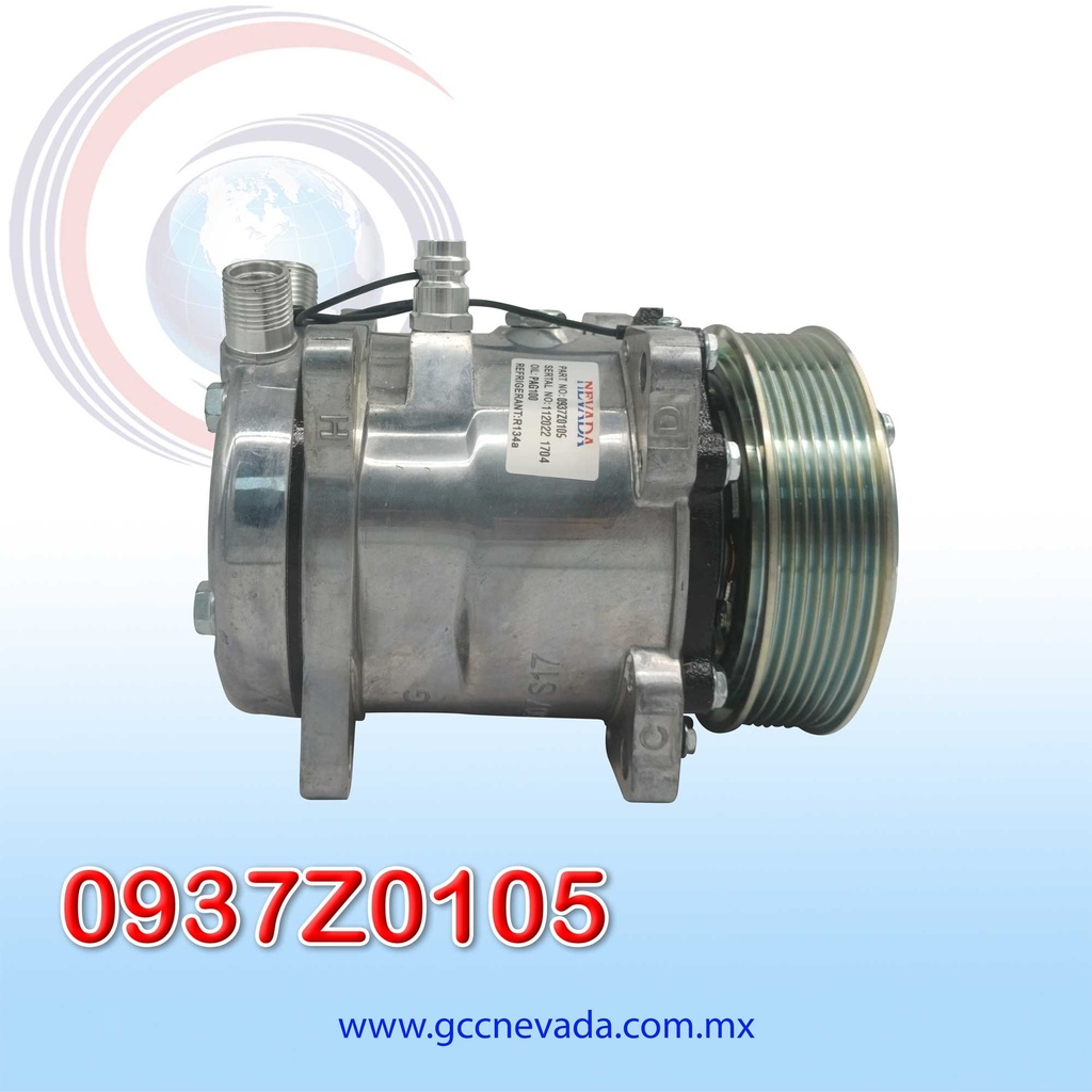 COMPRESOR 507 STD R-134-A 8 OREJAS TOMA VERTICAL O-RING 7PK 124MM 12V NEVADA