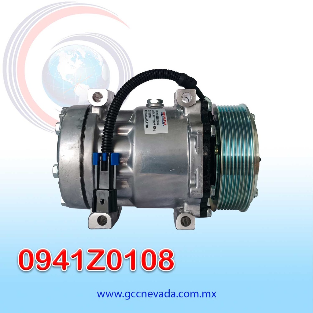 COMPRESOR 709 FREIGHTLINER COLUMBIA TOMA VERTICAL MUFFLER R-134-A T/P 8PK 122MM 12V NEVADA PREMIUM