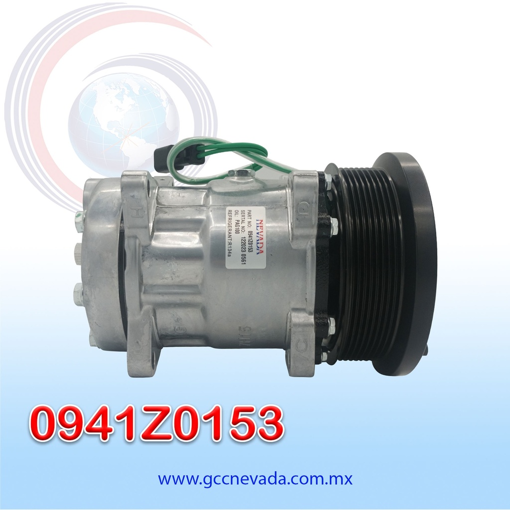 COMPRESOR 709 SHD7H15 4487/4726 TOMA HORIZONTAL MUFFLER PAD GK R-134-A 8 OREJAS 8PK 132MM 24V NEVADA ASIA