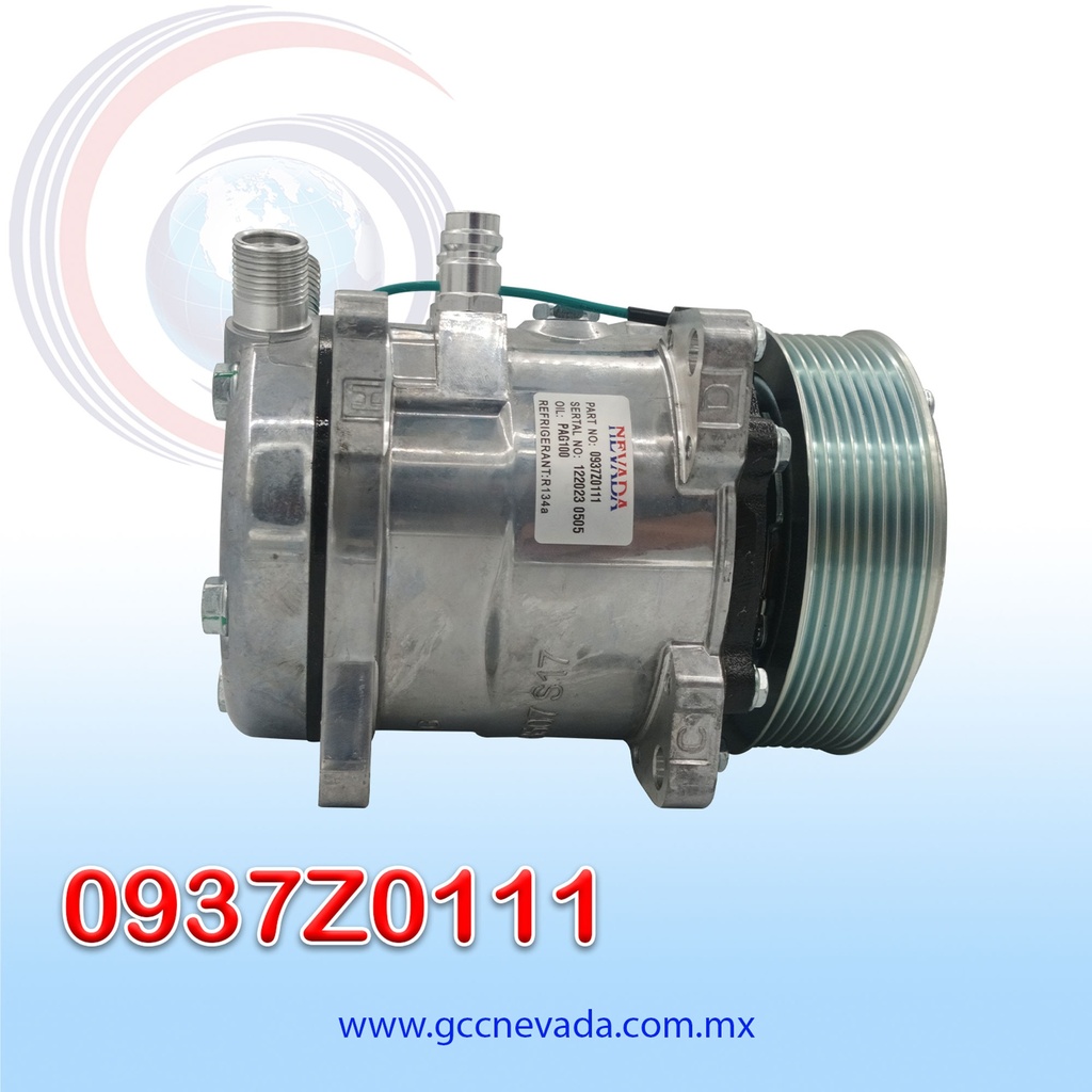 COMPRESOR 507 STD R-134-A 8 OREJAS TOMA VERTICAL O-RING 8PK 123MM 24V SD5H11 NEVADA