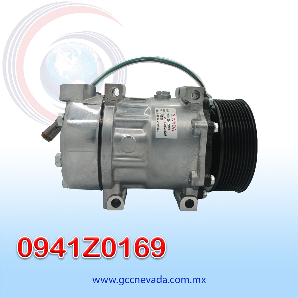 COMPRESOR 709 SD7H15 8295 SCANIA G410 AÑO 20-21 TOMA VERTICAL MUFFLER R-134-A T/P 10PK 120MM 24V NEVADA
