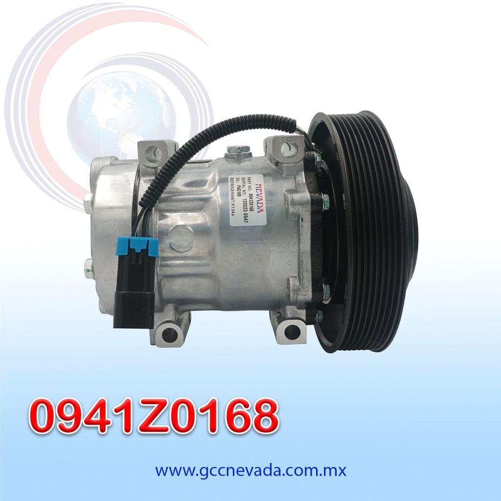 COMPRESOR 709 SD7H15 4326/4324/4116 VOLVO AÑO 08-09 VNM TOMA HORIZONTAL WD R-134-A T/P 8PK 176MM 12V NEVADA