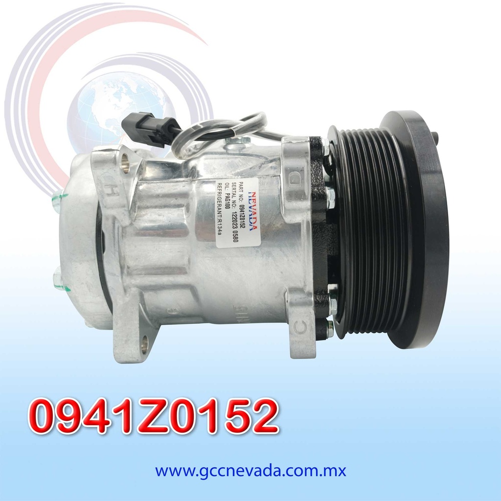 COMPRESOR 709 SHD7H15 4737/4595 TOMA HORIZONTAL MUFFLER PAD GK R-134-A 8 OREJAS 8PK 132MM 12V NEVADA ASIA