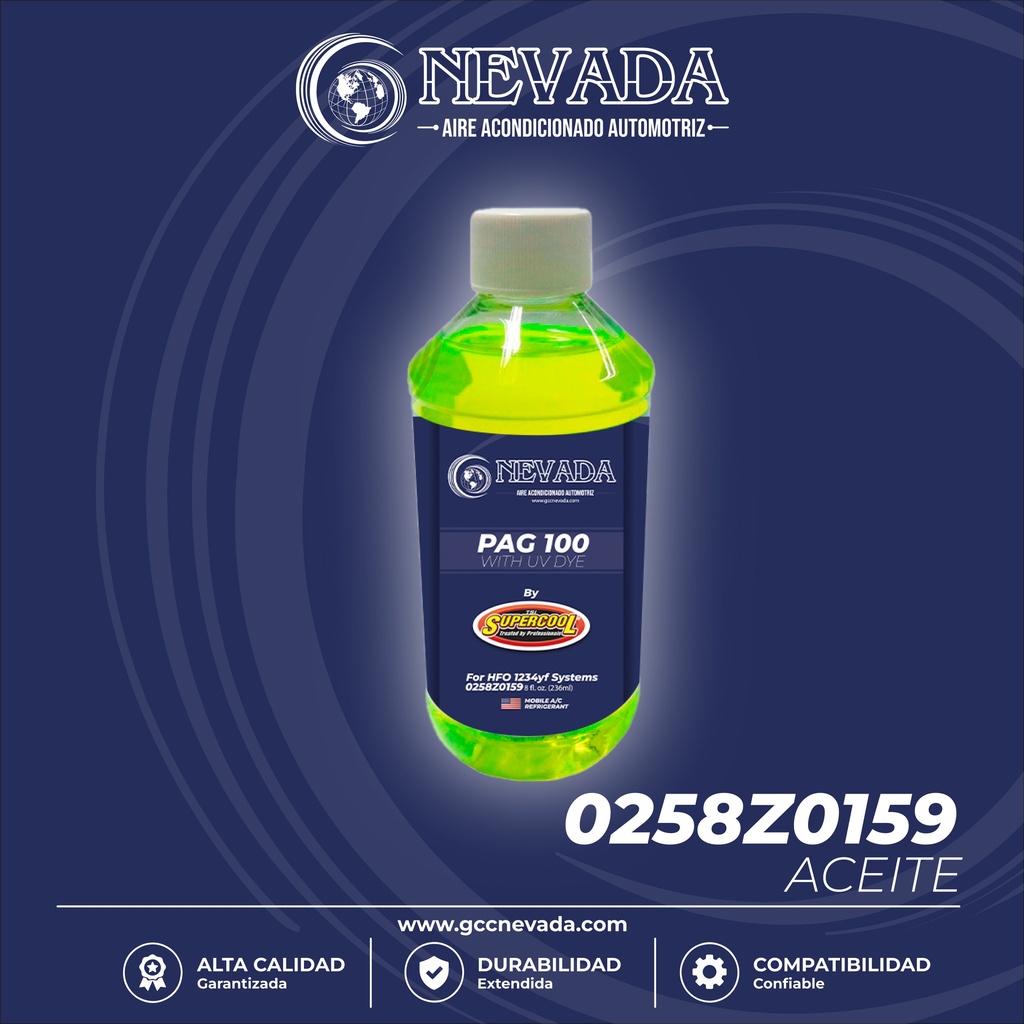ACEITE REFRIG PAG (100) U/V P/NUEVO GAS 1/2/3/4 (8 ONZAS) NEVADA