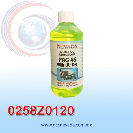 [0258Z0120] ACEITE REFRIG PAG (46) U/V P/NUEVO GAS 1/2/3/4 (8 ONZAS) NEVADA USA