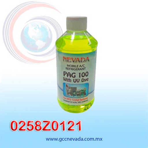 [0258Z0121] ACEITE REFRIG PAG (100) U/V P/NUEVO GAS 1/2/3/4 (8 ONZAS) NEVADA USA