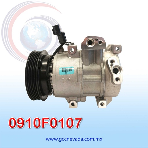 [0910F0107] COMPRESOR HYUNDAI ACCENT AÑO 12-15 / VELOSTER 12-17 / ATTITUDE 11-14 C/VAL POA T/P 6PK 124MM 12V DV12 DOWOON KOREA