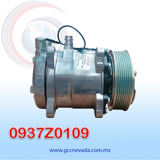 [0937Z0109] COMPRESOR 507 STD R-134-A 8 OREJAS TOMA VERTICAL O-RING 8PK 123MM 12V SD5H11 NEVADA ASIA