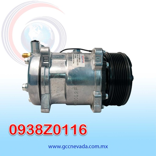 [0938Z0116] COMPRESOR 508 STD R-134-A 8 OREJAS TOMA VERTICAL O-RING 7PK 132MM 12V SD5S14 NEVADA ASIA