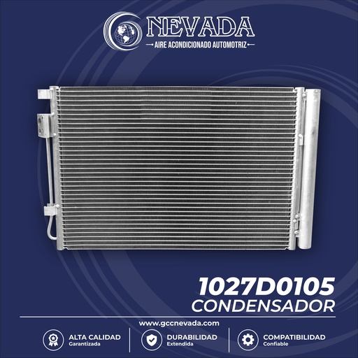 [1027D0105] CONDENSADOR KIA RIO / HYUNDAI VELOSTER 13-16 / HYUNDAI ACCENT 13-17 C/FILTRO NEVADA