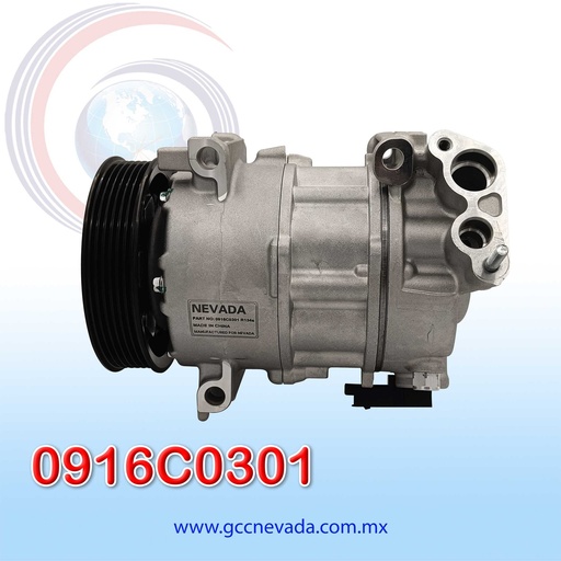 [0916C0301] COMPRESOR CITROEN / PEUGEOT 208 AÑO 12/23 / 308 II 13/23 / 2008 13/23 / C3 09/22 / C4 GRAND PICASSO 13/22 / DS3 09/15 / DS5 11/15 PV6 12V 6PK NEVADA ASIA