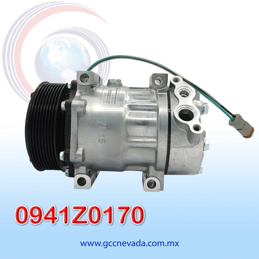 [0941Z0170] COMPRESOR 709 SD7H15 SCANIA G410 / D9 / D11 / D12 SERIE 5 AÑO 03/21 TOMA VERTICAL MUFFLER R-134-A T/P 8PK 122MM 24V 8295 NEVADA ASIA