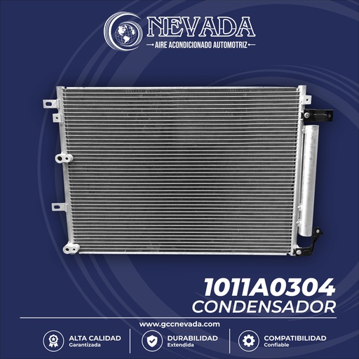 [1011A0304] CONDENSADOR JEEP CHEROKEE AÑO 14/18 R-134-A C/FILTRO NEVADA ASIA