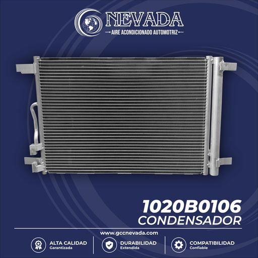 [1020B0106] CONDENSADOR VOLKSWAGEN JETTA / ARTEON AÑO 19-24 / GOLF 15-21 / GOLF ALLTRACK 17-19 / GTI 15-21 / TAOS 22-24 / TIGUAN 18-24 R-134-A NEVADA