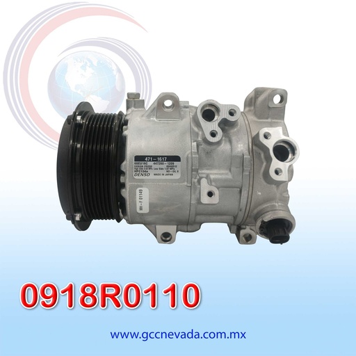 [0918R0110] COMPRESOR TOYOTA RAV4 / CAMRY 2.4L AÑO 07-09 / HIACE 2.7L 06-12 T/P R-134-A 7PK 132MM 12V 6SEU16C DENSO